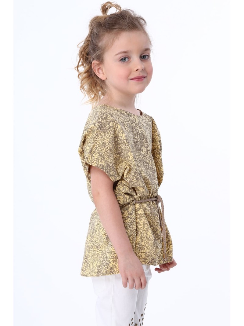 Girls\' blouse with ties, beige and yellow NDZ8200 - Online store - Boutique